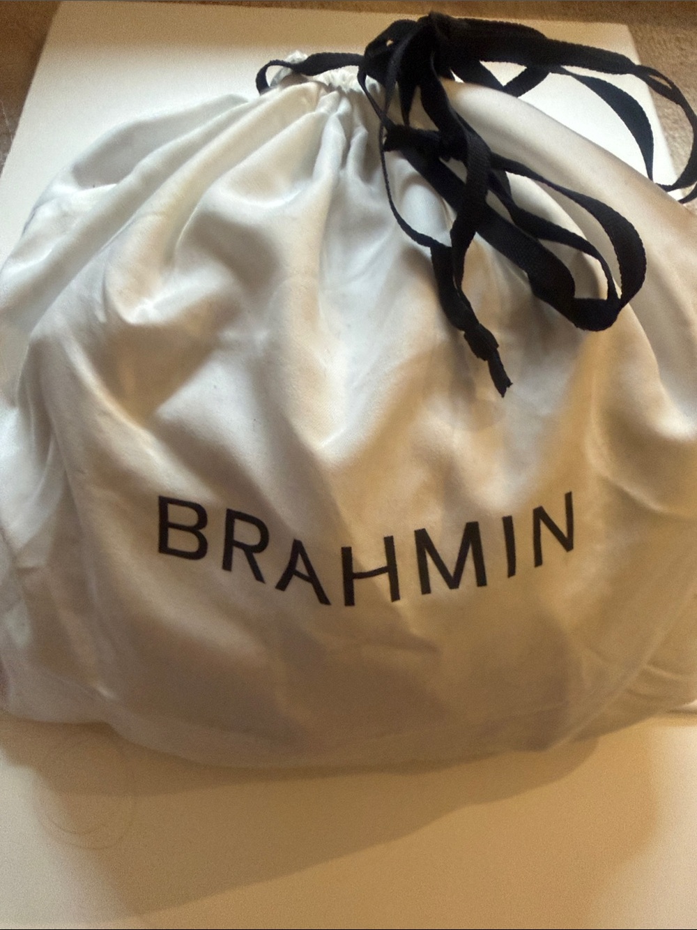Brahmin Cream Dust Bag with Black Drawstring